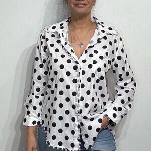 Adore White Pearl Polka Dot Button Down Blouse Sz S NWT